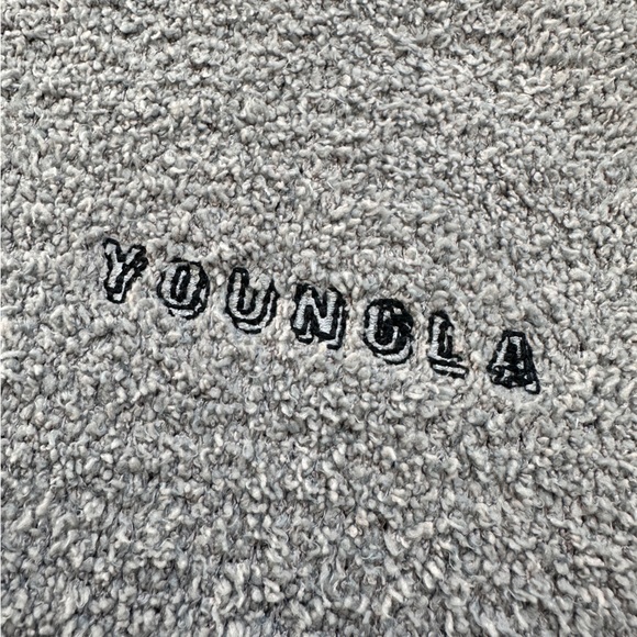 YoungLA Embroidered Soft Fuzzy Chenille Gray Crew Neck Sweater - Picture 3 of 4